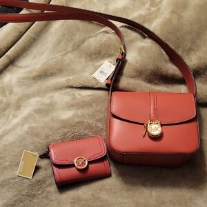 Michael Kors Coral Crossbody Bag and Wallet Set Color Lt Berry Sorbet